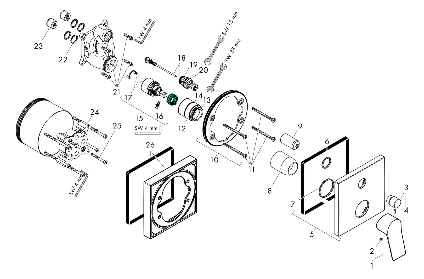 hansgrohe Fertigmontageset Vivenis UP-Wannen-Einhebelmischer, mattweiß