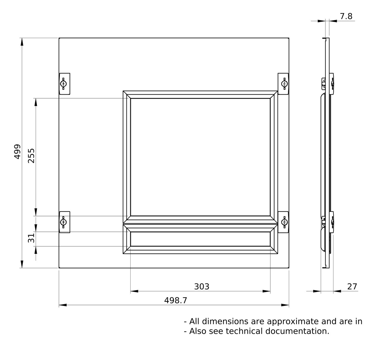 Schrank-Frontplatte 10HE B500xH500mm ST pulverbesch