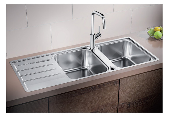 Blanco Spüle LEMIS 8 S-IF 116 x 50 cm, Edelstahl Bürstfinish, reversibel, mit Ablauffernbedienung