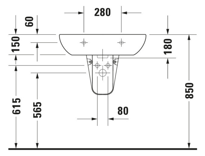 Duravit Waschtisch D-Code 65 x 50 cm, mit Hahnloch, Überlauf, Hahnlochbank, weiß