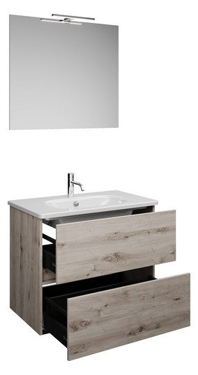 Burgbad Waschtisch-Kombination Rocio mit Spiegel, 80,5 x 200 x 46,5 cm, Eiche Dekor Silber