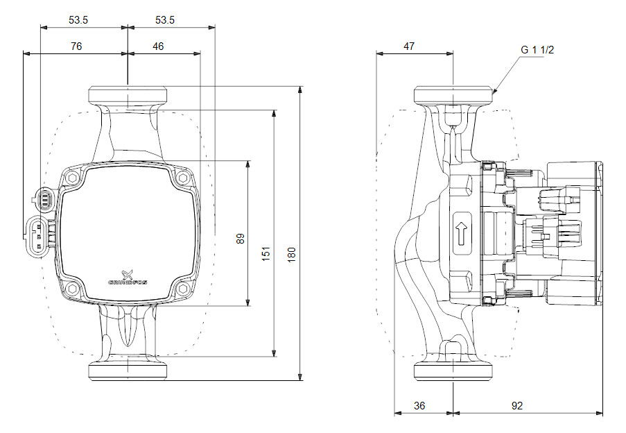Grundfos Hocheffizienz-Umwälzpumpe Alpha2 GO 25-40 180, DN 25, 180 mm, EEI 0,16