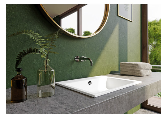 Kaldewei Einbau-Waschtisch PURO 3151, 60 x 46 cm, warm grey 60 Perl-Effekt, mit Überlauf, 3 Hahnlöcher