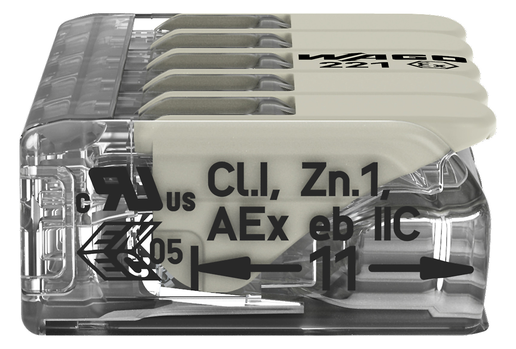 Steckklemme 5f 450V 32A Serie 221 0,14-4qmm m.BetätiHebel f.Massivleiter