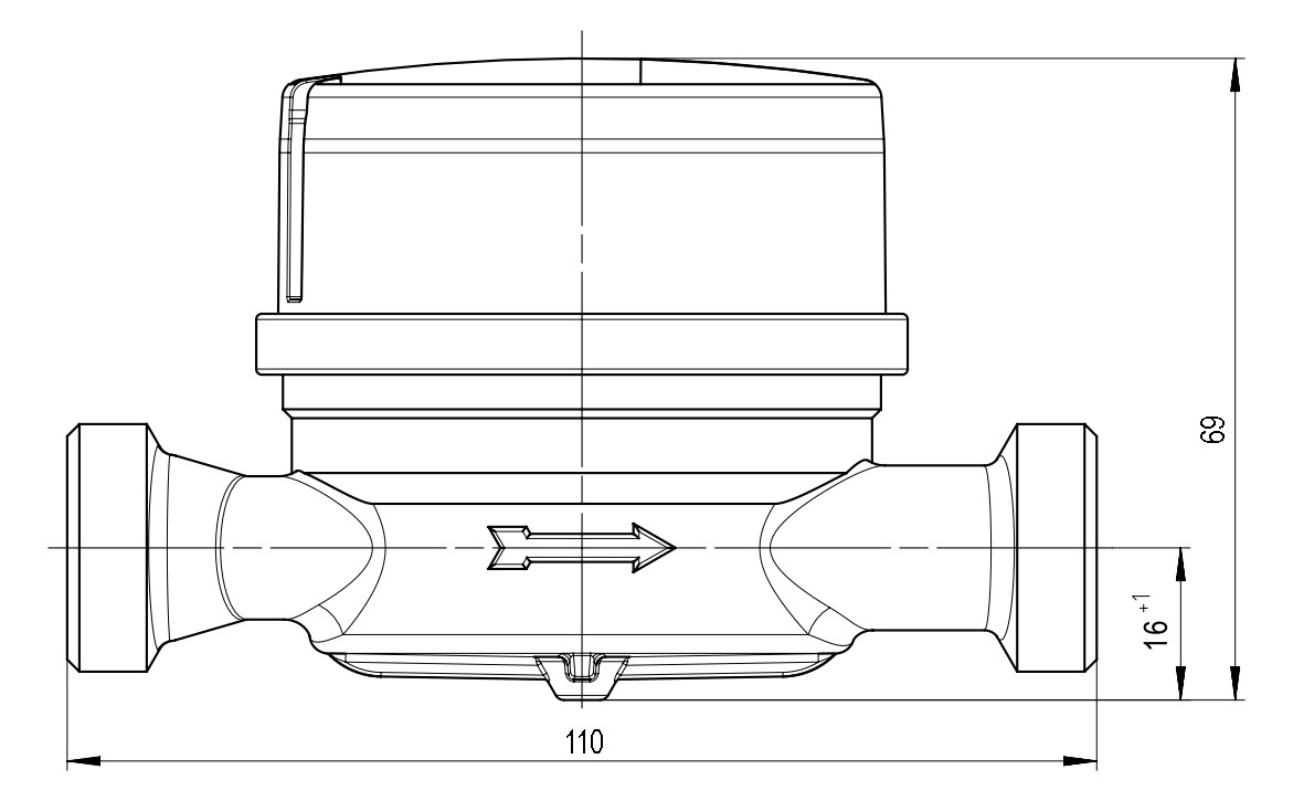 DM Zapfhahnzähler AP T90 k&w smart M Q3 2,5 G3/4 AG x 110mm