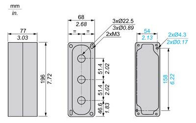 Aufbaugehäuse Kst 3f Ø22,5mm IP54 68x196x77mm