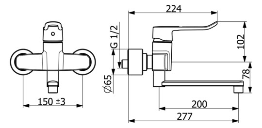 HANSA Waschtisch-Einhebelmischer HANSACLINICA Wandmontage, Bügelhebel, Ausladung 277 mm, chrom