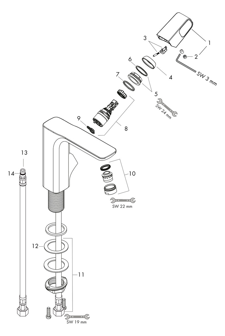hansgrohe Waschtisch-Einhebelmischer 130 Axor Urquiola Ausladung 139mm, unverschließbare Ablaufgarnitur, chrom