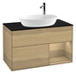 V&B Waschtisch-Unterschrank Wandbeleuchtung Finion 100cm, Abdeckplatte black matt, Regal Oak Veneer, Oak Veneer