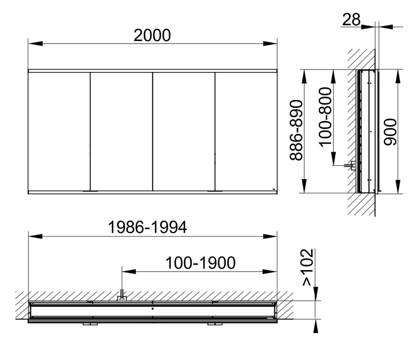 KEUCO Spiegelschrank Royal Modular 2.0 2000 x 900 x 160 mm, 2 Steckdosen, 2 Doppel-USB-Ladestellen, Wandeinbau, 4 Türen, beleuchtet