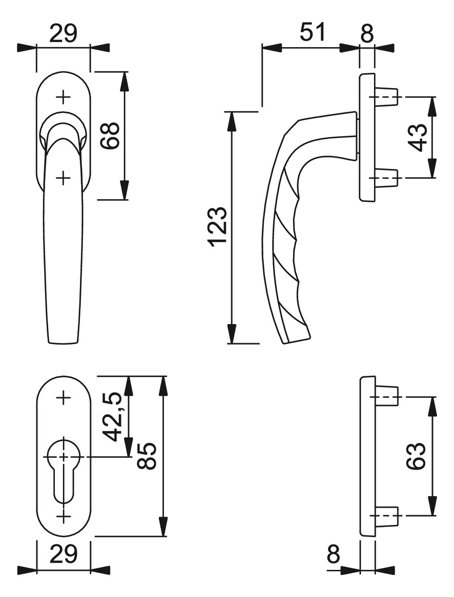 Bild Fenstertür- Halbgarnitur, Profilzylinder gelocht, Atlanta 0530/66N/66NS, Nockendurchmesser 10, Aluminium verkehrsweiß - HOPPE-1