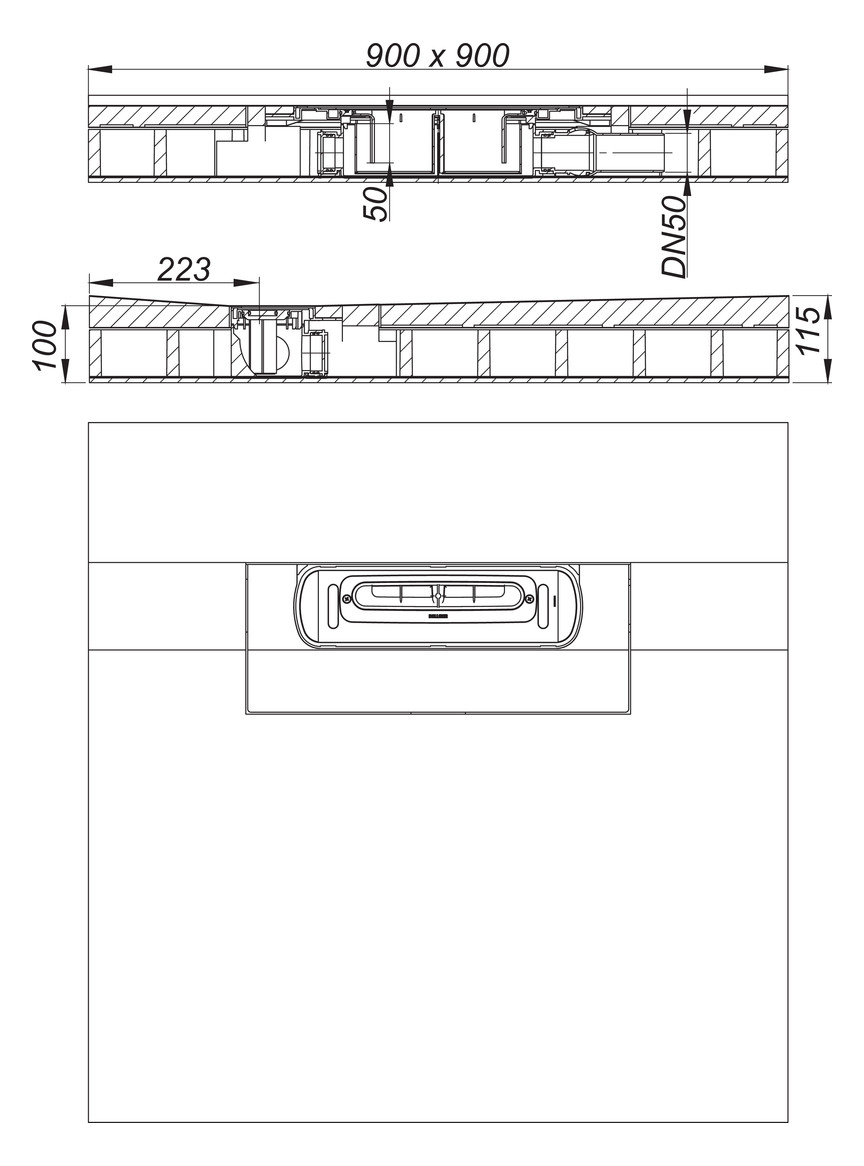 Dallmer Schallschutz-Duschelement DallFlex Floor DN 50, 900 x 900 mm