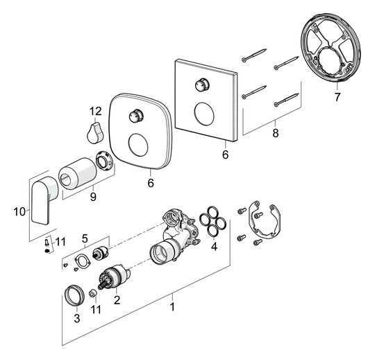 HANSA Fertigmontageset HANSASTELA UP-Wannen- und Brause-Einhebelmischer, Drehumsteller, druckunabhängig, chrom