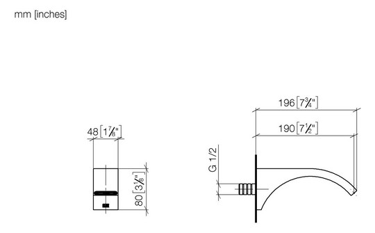 Dornbracht Wannenauslauf CYO Ausladung 190mm, für Wandmontage, messing gebürstet