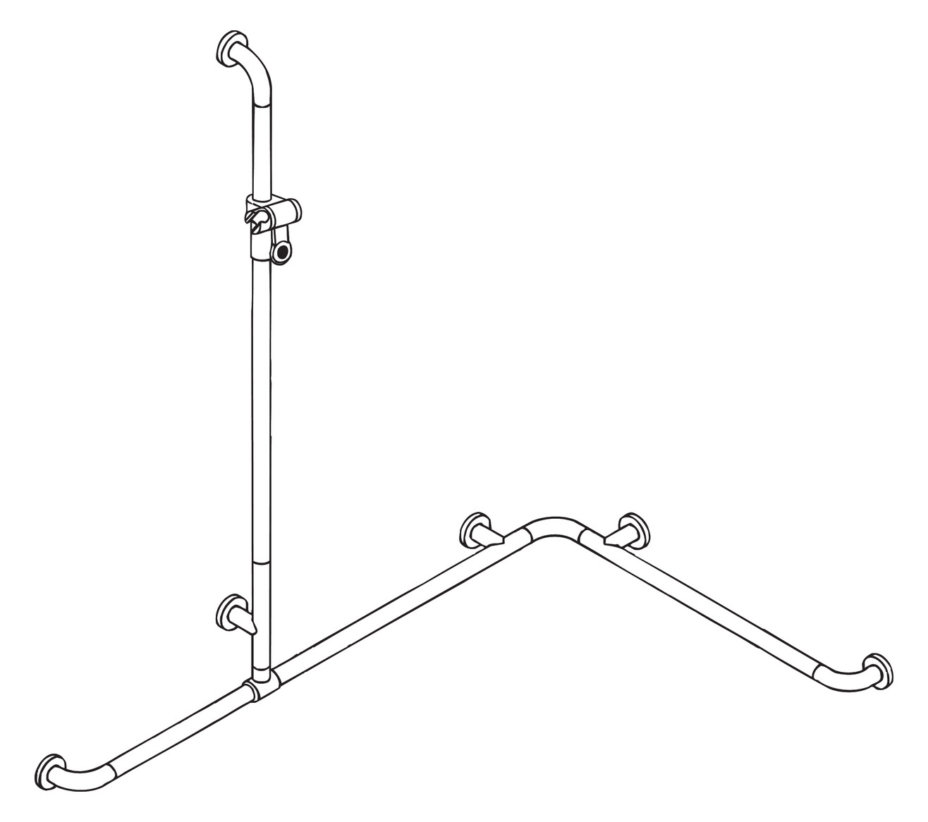 HEWI Duschhandlauf 801 1185/762 x 1250 mm, tiefschwarz, mit Brausehalterstange