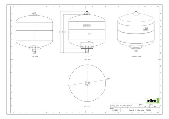 Reflex Membran-Druckausdehnungsgefäß Refix DD 12, 10 bar/70 °C, G 3/4, weiß
