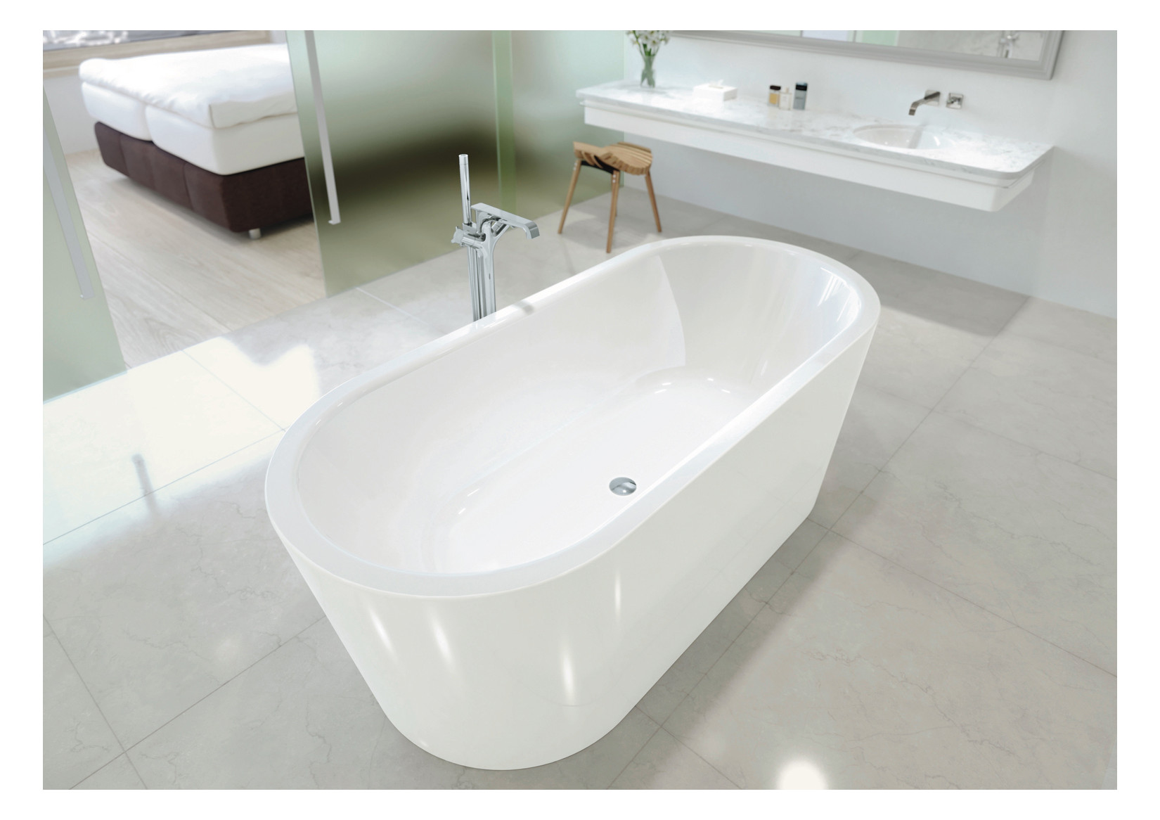 Kaldewei Badewanne CLASSIC DUO 1113 170x75cm, oval, freistehend, Antislip, schallschutz, weiß