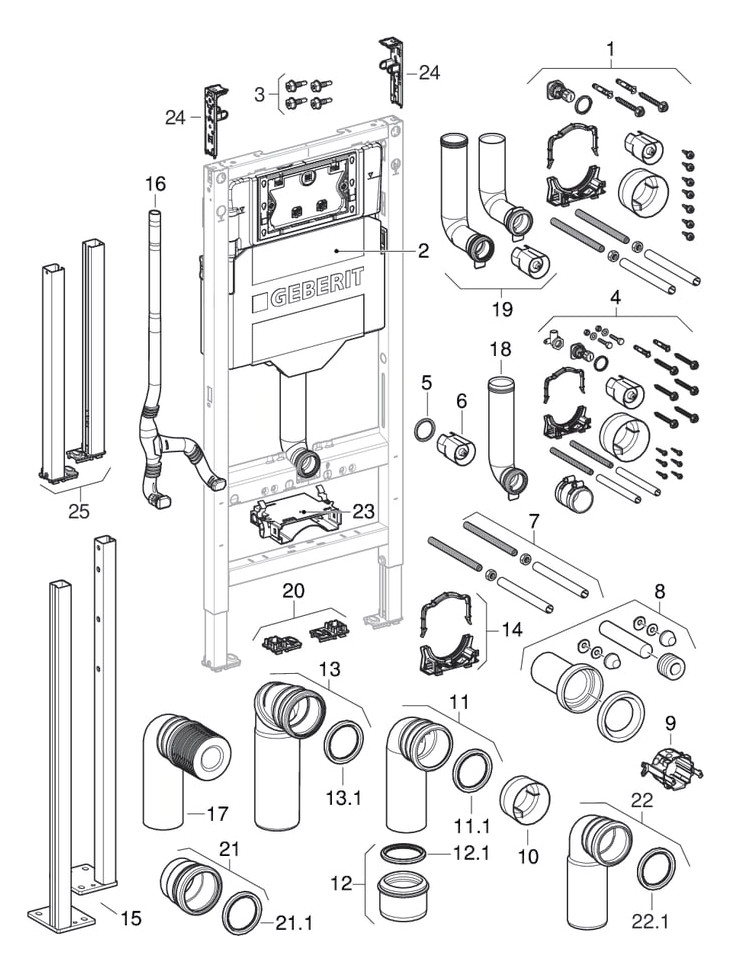 Geberit Wand-WC-Element Duofix für Sigma BH 112 cm, mit UP-Spülkasten 12cm, für Trockenbau