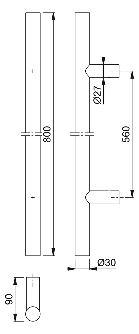 Bild HOPPE Stoßgriff E5011, BA 560mm, L 800mm, Durchmesser 30mm, verdeckt verschraubt, schwarz matt-1