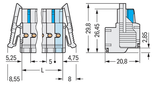Klemmleiste 9p lgr Serie 721 16A 5mm 0,2-2,5qmm Thermopl Federzugans