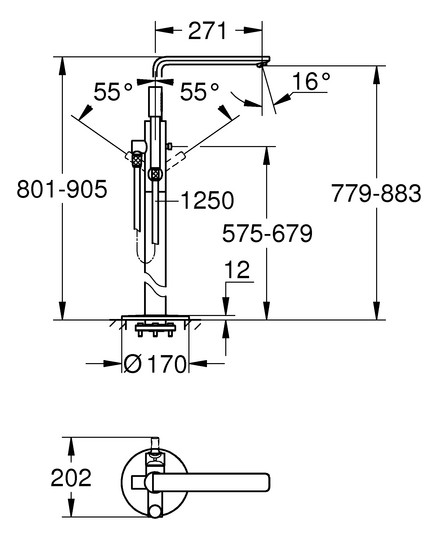 GROHE Fertigmontageset Lineare UP-Wannen-Einhebelmischer 1/2", Bodenmontage, chrom