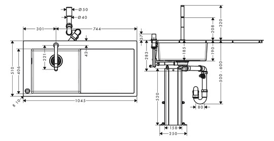 hansgrohe Spülencombi 450 Select C71-F450-12 1025x490mm, 1 Hauptbecken links, Abtropffläche rechts, edelstahl-optik