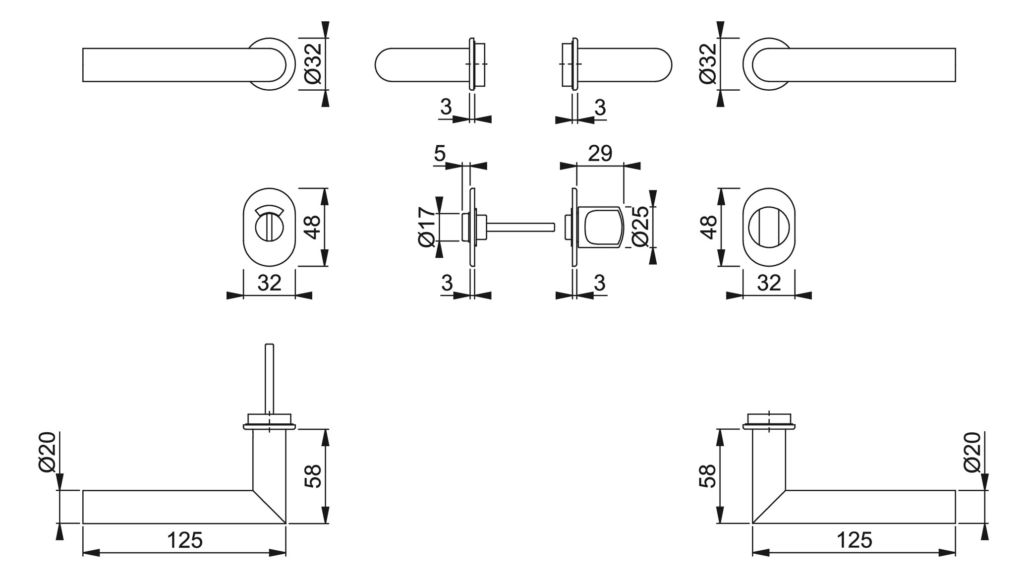 Bild HOPPE Drückergarnitur Amsterdam E1400Z/868P/869PS-SK, Rosette, WC Schlitzkopf, Vierkant 8mm, Riegel-Vierkant 5mm, DIN Links-Rechts, TS 40 - 45mm, Befestigungstechnik ohne Stütznocken, schwarz, schwarz matt-1