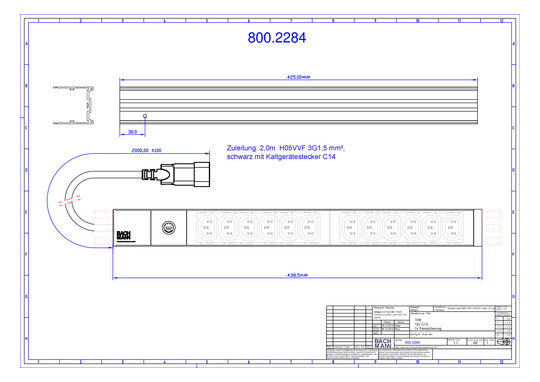 Bachmann 19Z 1HE Steckdosenl.   800.2284 