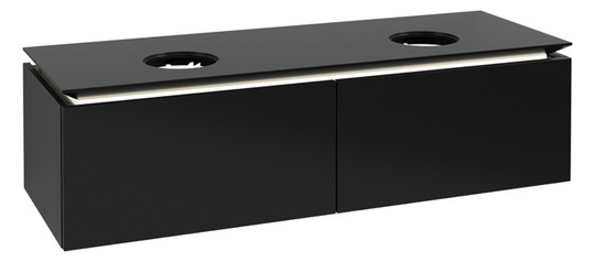V&B Waschtischunterschrank Legato 140x38x50cm, für 2 Waschtische, mit LED-Beleuchtung, Black Matt Lacquer