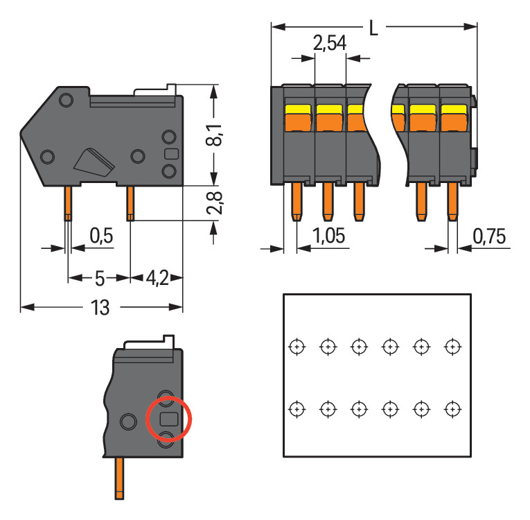 Printklemme 2f 1re sw Serie 218 RM=2,54 Federzuganschluss/THR-Anschluss 0,25qmm
