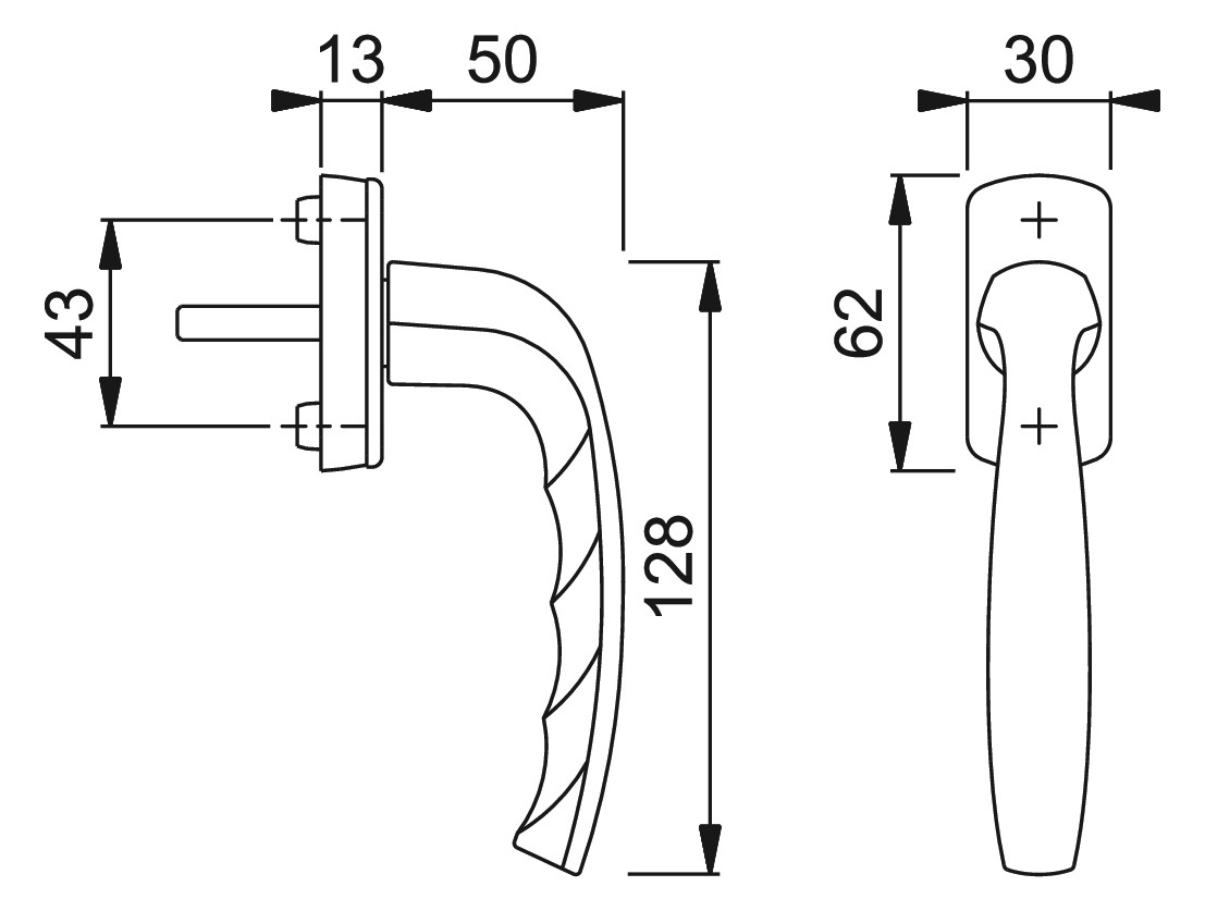 Bild Drehkipp-Fenstergriff, New York 0810/U10, mit kantig abgerundeter Rosette, Vierkant 7x 37, naturfarbig eloxiert - HOPPE-1