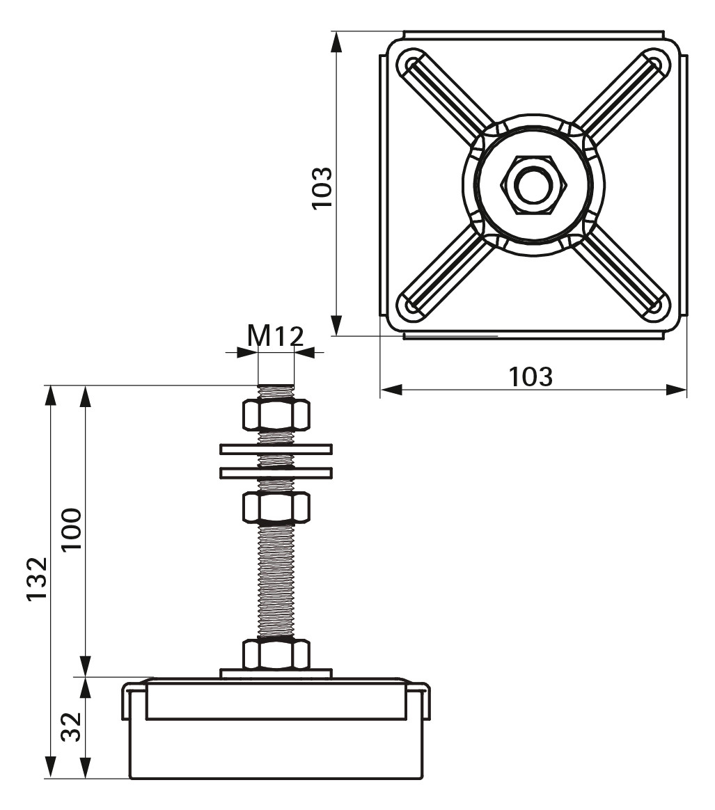 BIS Maschinenfuß VibraTek MR-L 5000/M12 nivellierbar, 700-4500 N