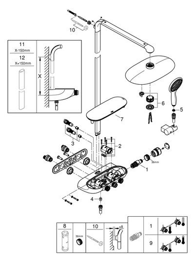 GROHE Duschsystem Rainshower SmartControl Duo 360 mit AP-Thermostat, Wandmontage, moon white