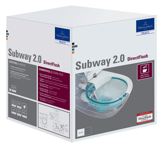 V&B Combi-Pack-Wand-Tiefspüler Subway 2.0 weiß, DirectFlush, mit WC-Sitz