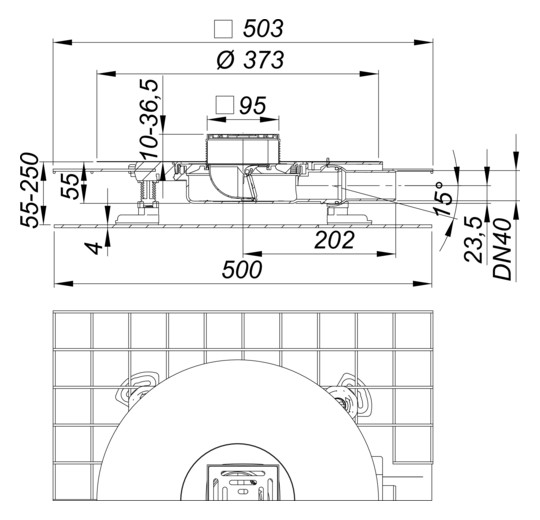 Dallmer Bodenablauf Set CeraDrain Pure Plan 100 x 100 mm, seitenverstellbar +/- 2,5 mm, DN 40