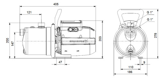 Grundfos Gartenpumpe JP 5-48 Edelstahl, 230 V, 1,5 m Kabel, Schutzkontaktstecker