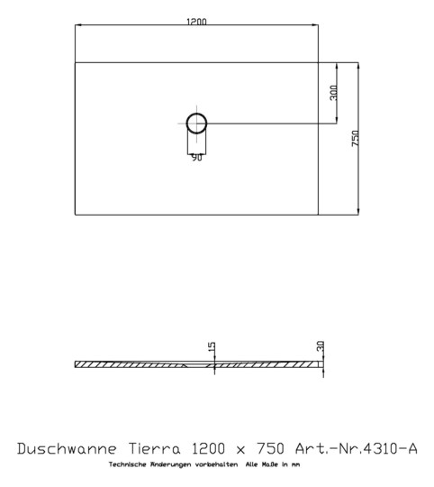 Hoesch Mineralguss-Duschwanne Tierra 120 x 75 x 3 cm, weiß