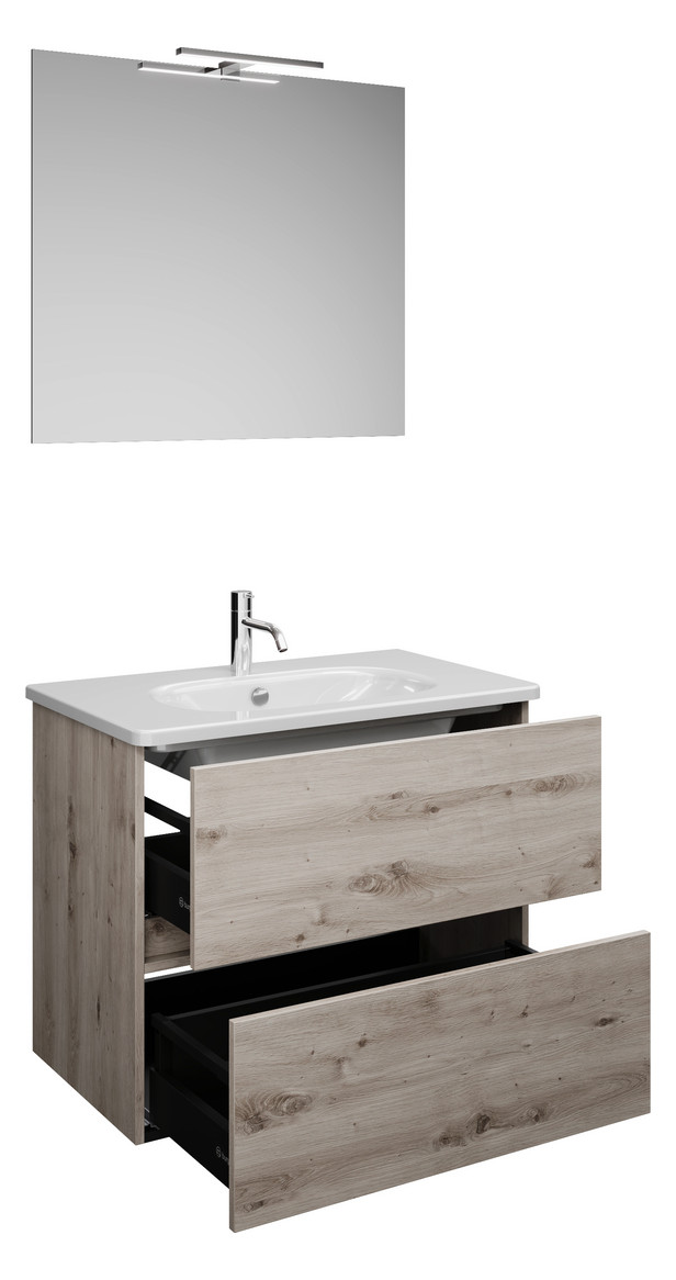 Burgbad Waschtisch-Kombination Rocio mit Spiegel, 80,5 x 200 x 46,5 cm, Eiche Dekor Silber