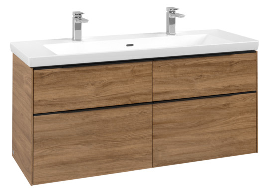 V&B Waschtisch-Unterschrank Subway 3.0 127,2x57,6x47,8cm, ohne LED/Griff Volcano black, kansas oak