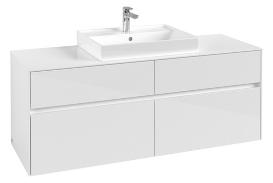 V&B Waschtischunterschrank Collaro 140x54,8x50cm, Waschtisch mittig, glossy white