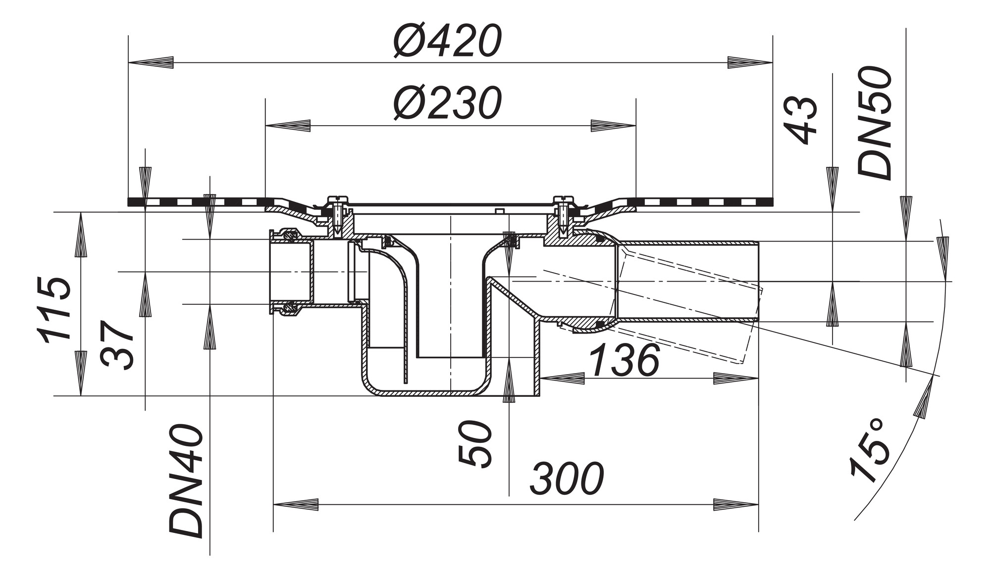 Dallmer Ablaufgehäuse Serie 10 46 DallBit DN 50, Zulauf DN 40
