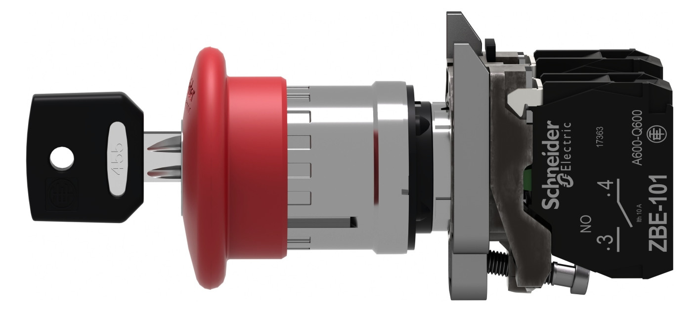 Not-Aus Taster EB IP66 Schlüssel 1S 1Ö Ø22,5mm Einb Schraub