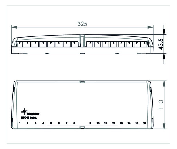 Patchpanel 16Ports Wandmont Schirm RAL9001 110x325x43,5mm