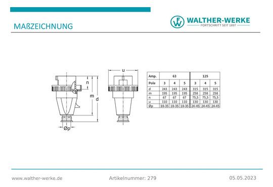 CEE-Stecker 5p 125A IP67 400V/rt 6h Schraubkl Kst Verschraubung