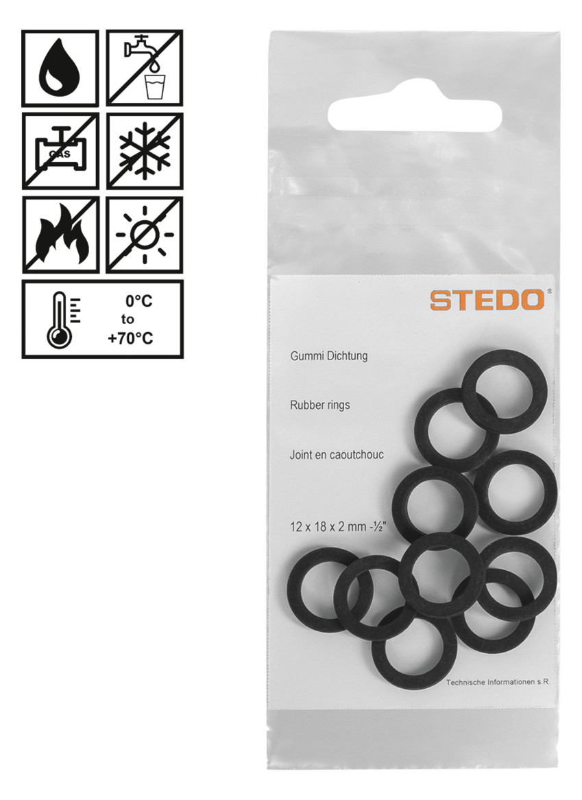 STEDO Gummi-Dichtungsset 10 Stück 3/8", 9 x 14 x 1,5 mm, für Überwurfmutter im Abwasserbereich