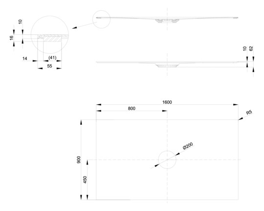 Bette Duschfliese BetteAir 1600 x 900 mm, quartz, Rechteck, glasierter Titan-Stahl, mit Minimum-Täger