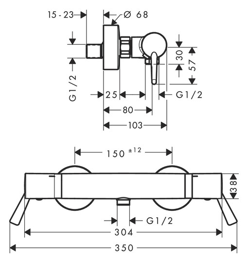 hansgrohe Brausethermostat Ecostat Comfort Care 350x103mm, AP, mit extra langen Griffen, chrom