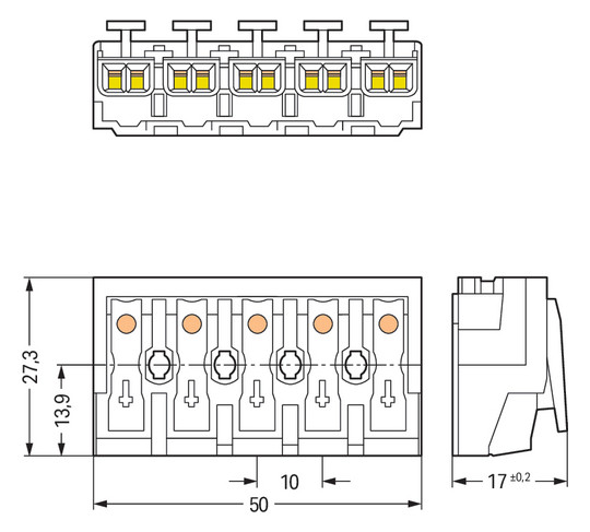 Klemmleiste 5p ws Serie 294 24A Thermopl 0,5-2,5qmm 50mm Federzugans Steckklemm