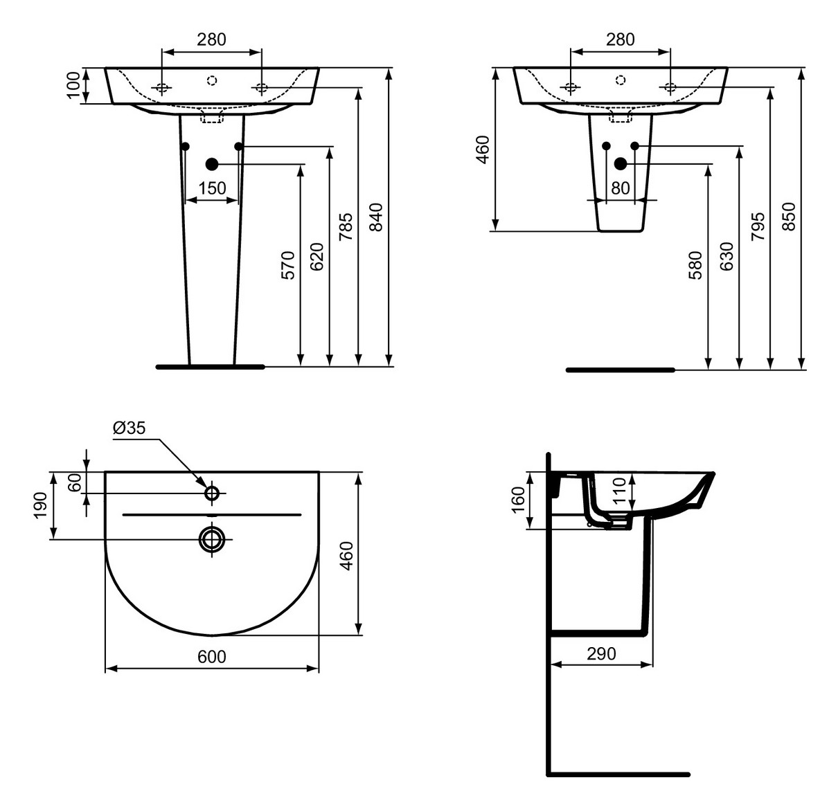 Ideal-Standard Waschtisch Connect Air 60x46x16cm, mit Hahnloch und Überlauf, weiß