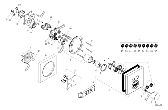 hansgrohe Fertigmontageset ShowerSelect UP-Thermostat, 2 Verbraucher, eckig, polished black chrome